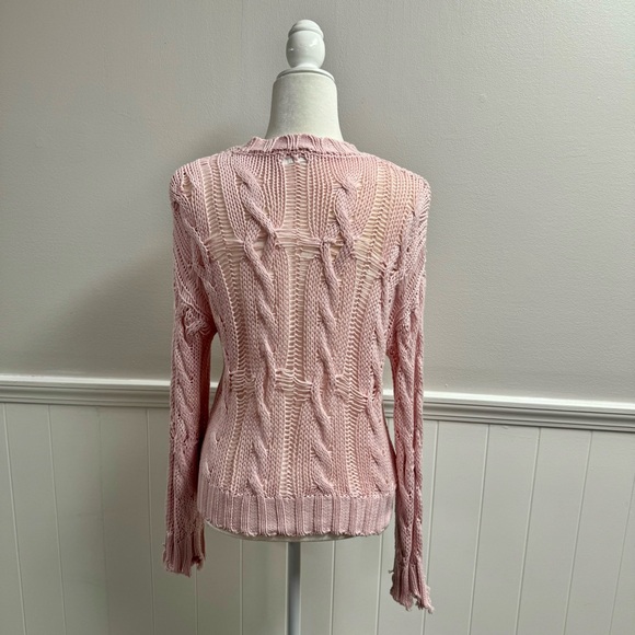 Sablyn Mitzy Pullover Crewneck Cable Knit Distressed Sweater Light Pink XS - Picture 11 of 12